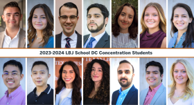 Grid of 14 headshots with text in the middle: 2023-2024 LBJ School DC Concentration Students