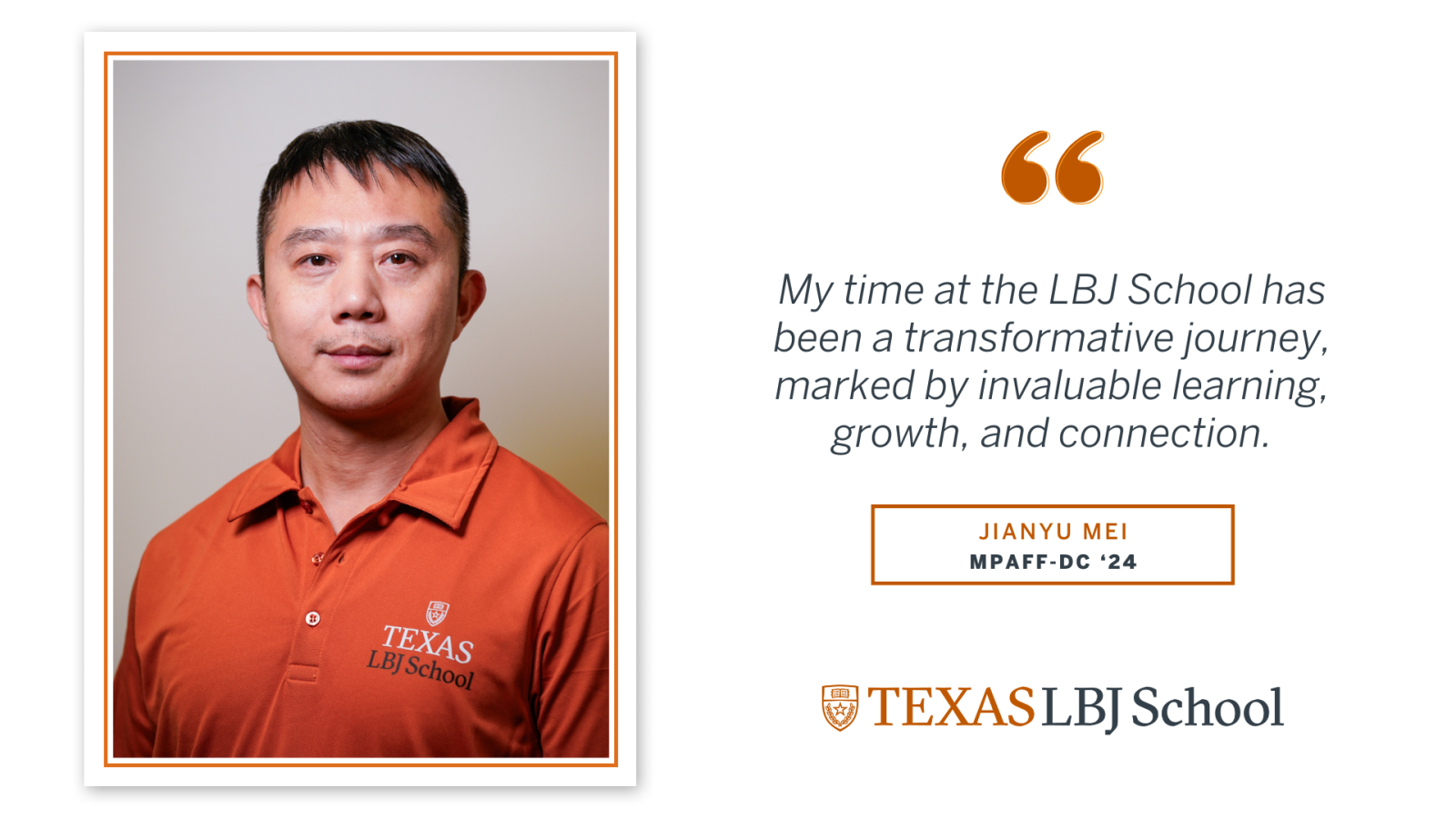 2024 LBJ DC Graduate Jianyu Mei Photo of Jianyu Mei with a quote from his write up