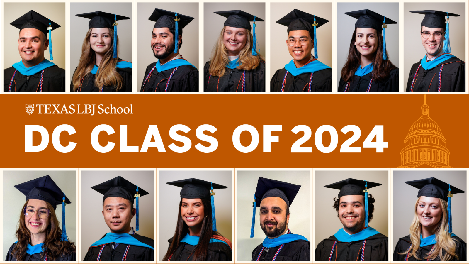 Grid of 13 graduation headshots with text in the middle: DC Class of 2024