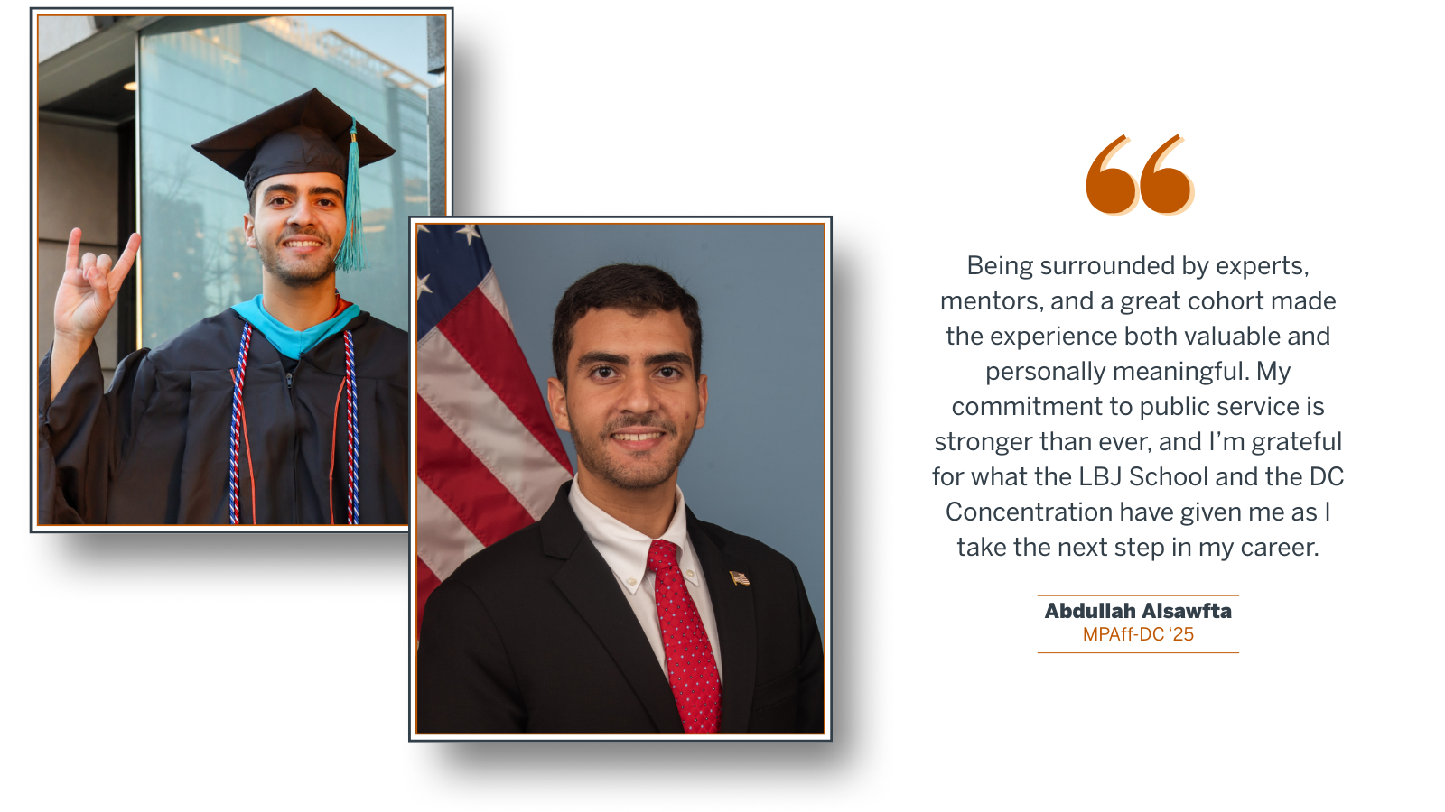 Graphic with 2 photos of Abdullah Alsawfta and a quote from the passage below