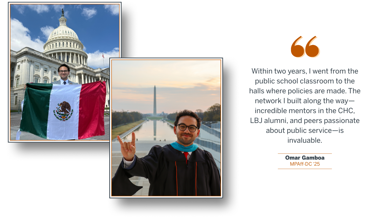 Graphic with 2 photos of Omar Gamboa and a quote from the passage below