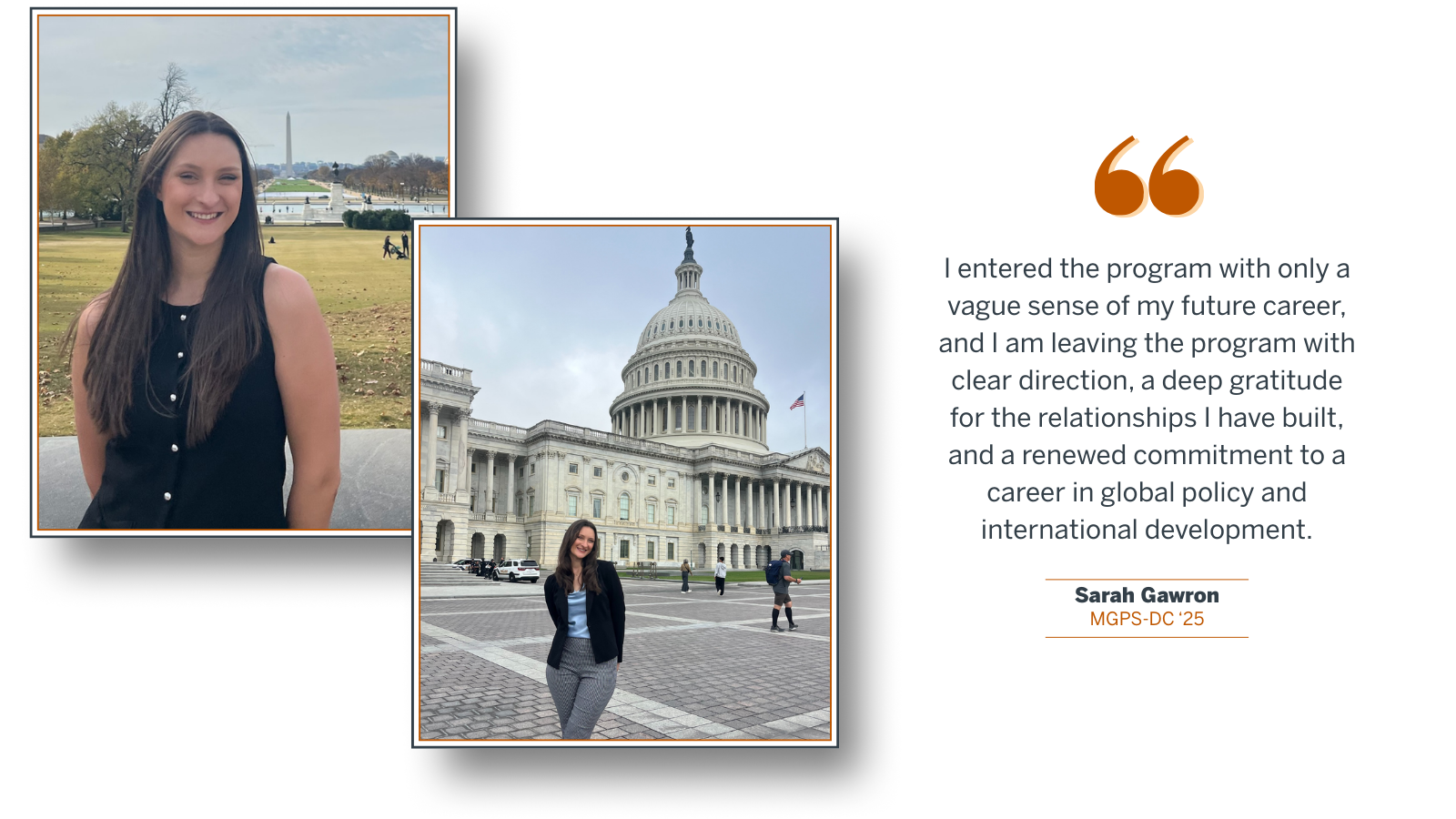 Graphic with 2 photos of Sarah Gawron and a quote from the passage below