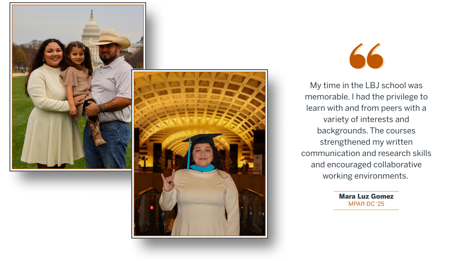 Graphic with 2 photos of Mara Gomez and a quote from the passage below