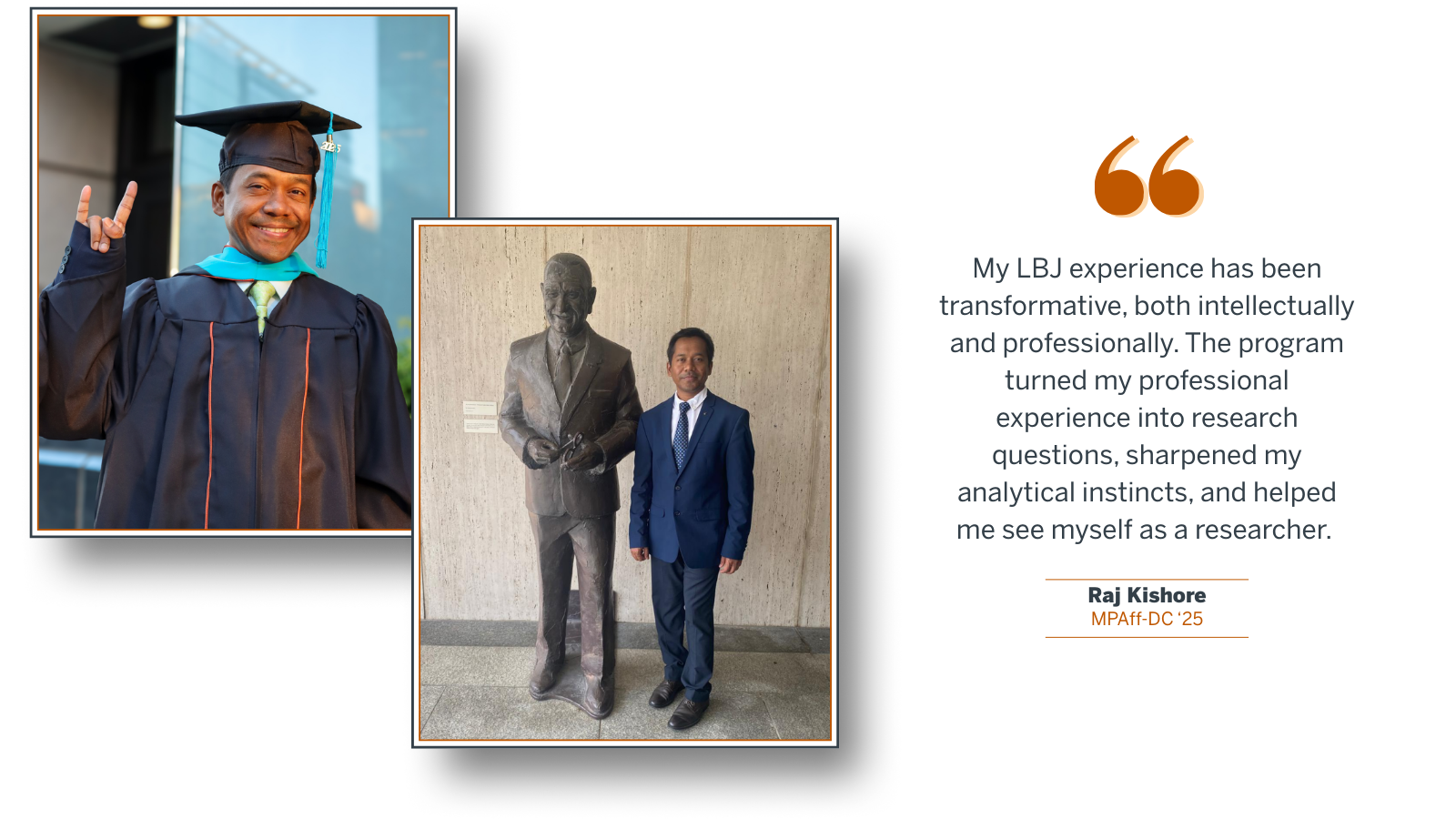 Graphic with 2 photos of Raj Kishore and a quote from the passage below