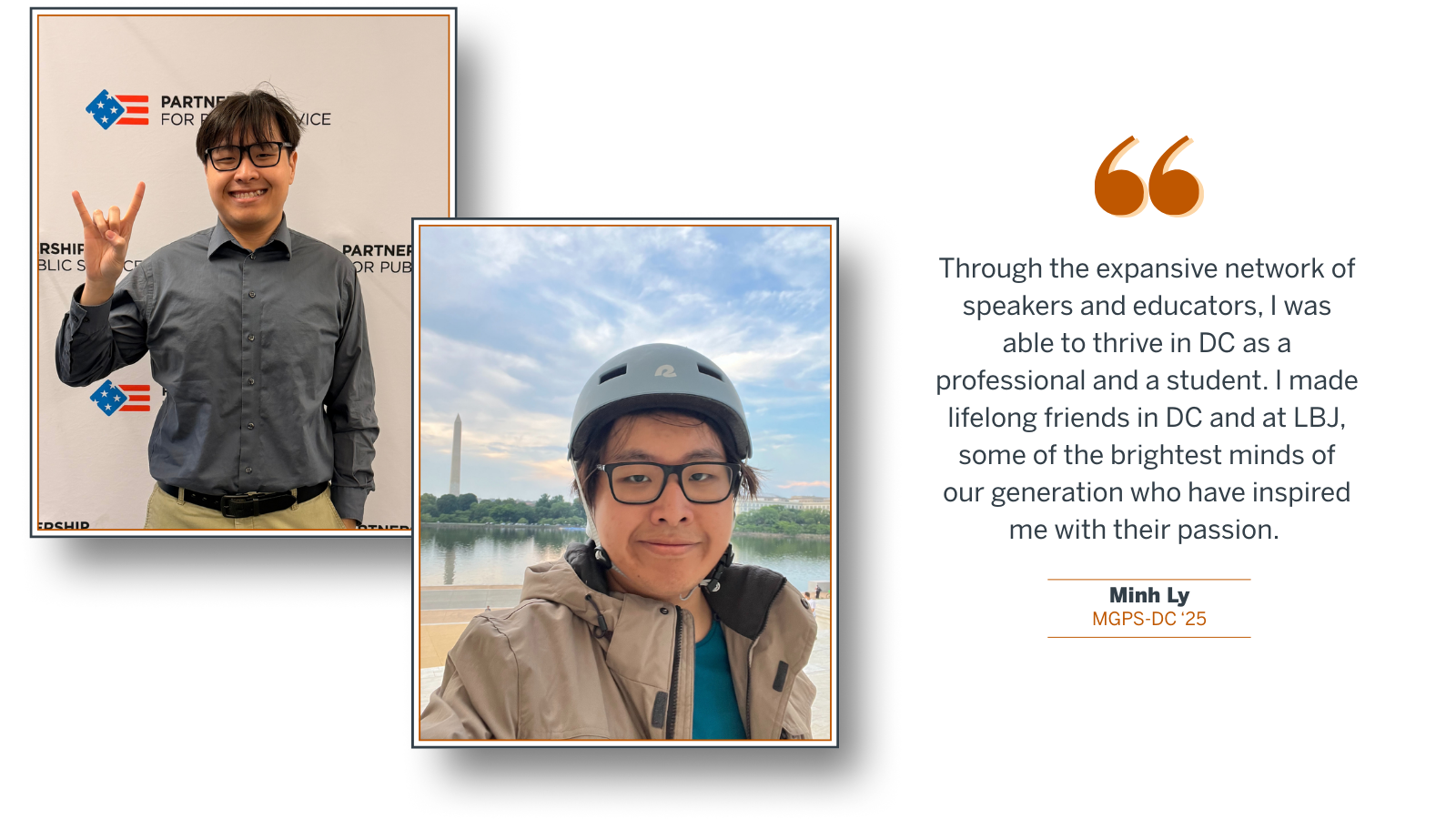 Graphic with 2 photos of Minh Ly and a quote from the passage below