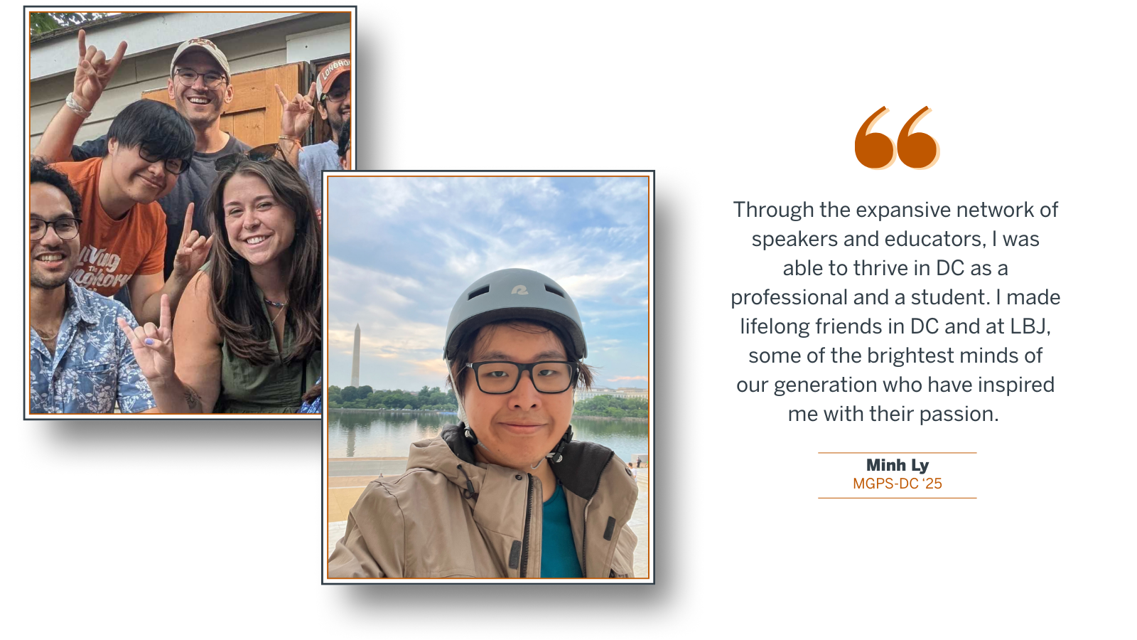 Graphic with 2 photos of Minh Ly and a quote from the passage below