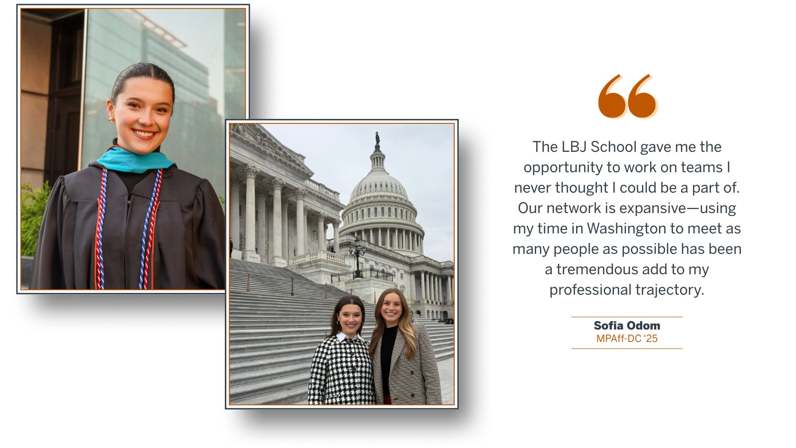 Graphic with 2 photos of Sofia Odom and a quote from the passage below