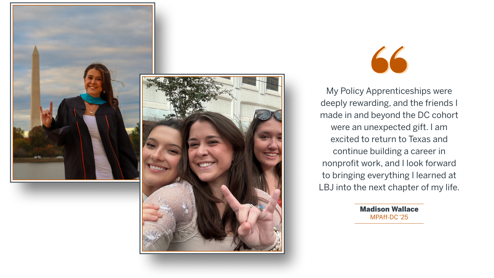 Graphic with 2 photos of Madison Wallace and a quote from the passage below