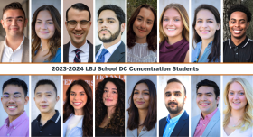 Grid of 16 headshots with text in the middle: 2023-2024 LBJ School DC Concentration Students