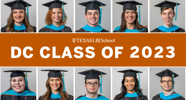 LBJ School DC Class of 2023 - grid of headshots of graduates in regalia